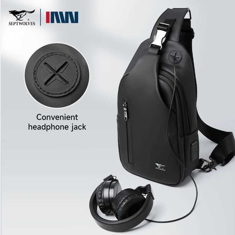 Septwolves Fashion Thin Men Leather Travel Sling Bag Leisure Sport One Shoulder Backpack Business PVC Crossbody Shoulder Bag H251029