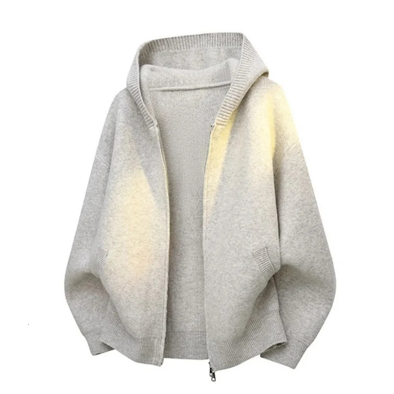 Pullover zippered hooded sweater mens versatile knitwear jacket autumn and winter cardigan for men 251017