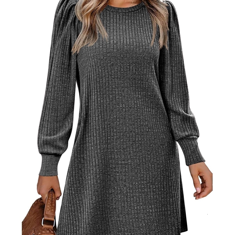 Y2K autumn and winter womens crew neck solid color sweater bubble sleeve fashion dress comfortable casual loose dress 251029