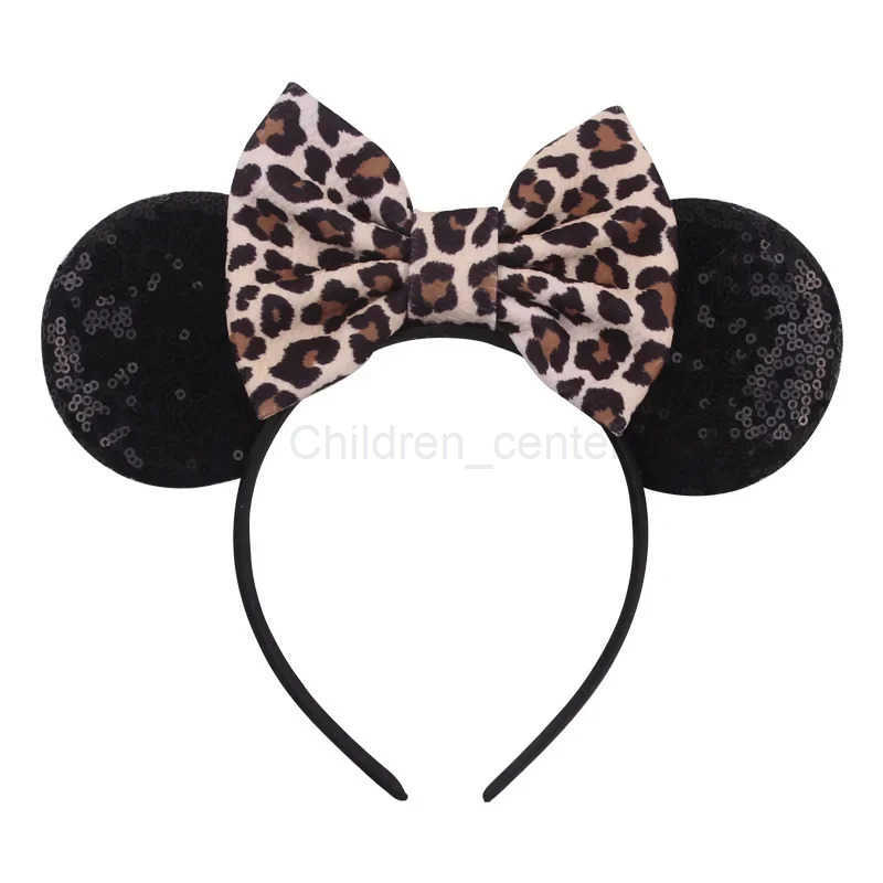 Disney Leopard Print Headband Mickey Mouse Ears Headbands for Girls Kid Women Party Sequins Bow Hair Accessories Adult Hairbands H251030
