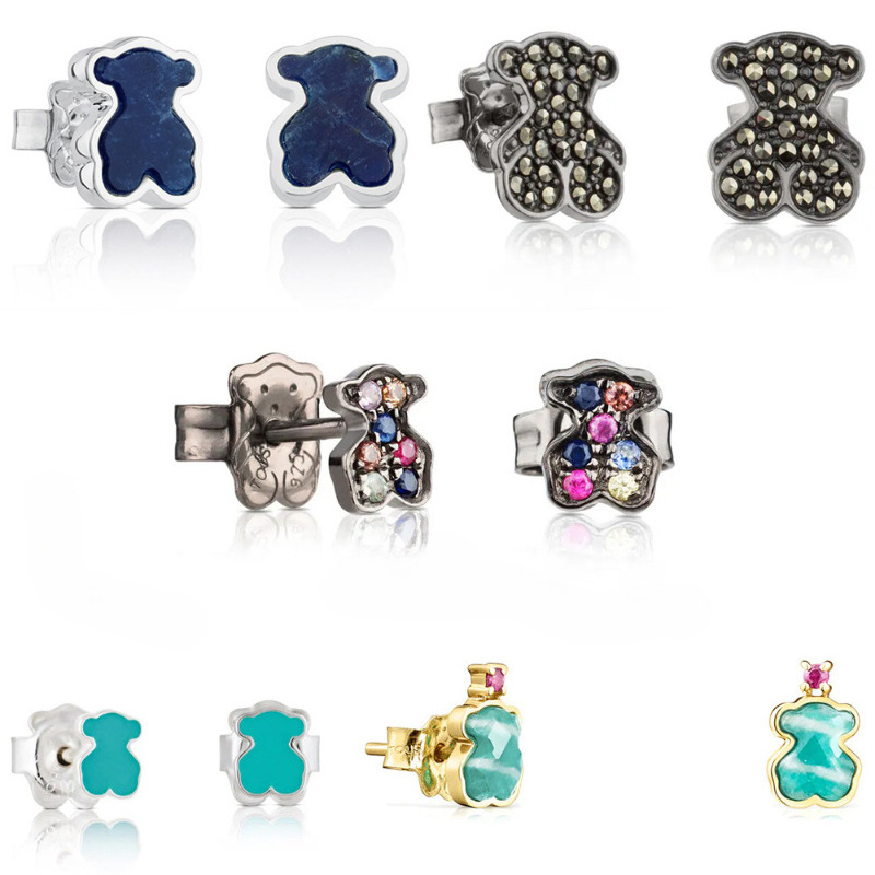 S925 sterling silver luxury Spain little bear designer earrings stud for women girls lovely sweet bears animal nature stone elegant charm earring ear rings jewelry