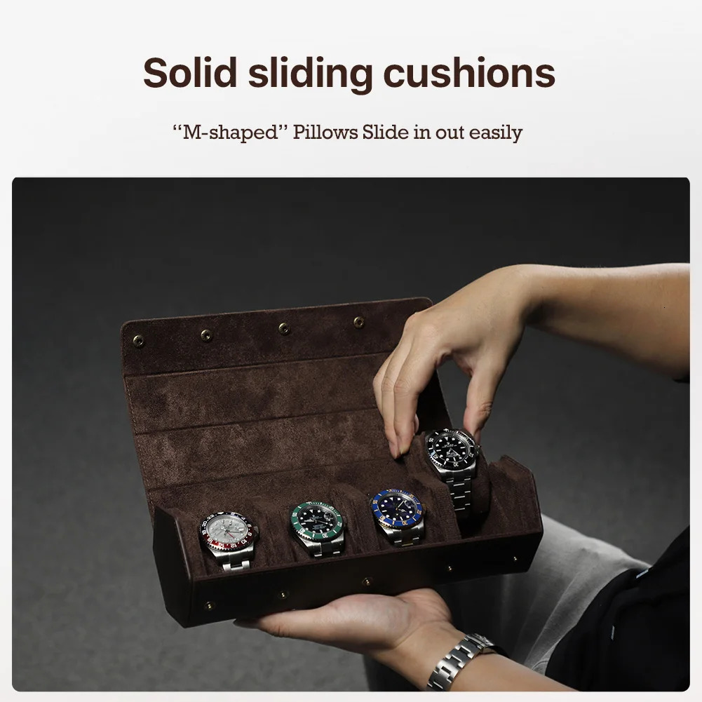Vintage Genuine Leather Watch Roll Box 123468 Grids Watch Travel Case Organizers Display Holder Men Women Watches Jewelry 251029