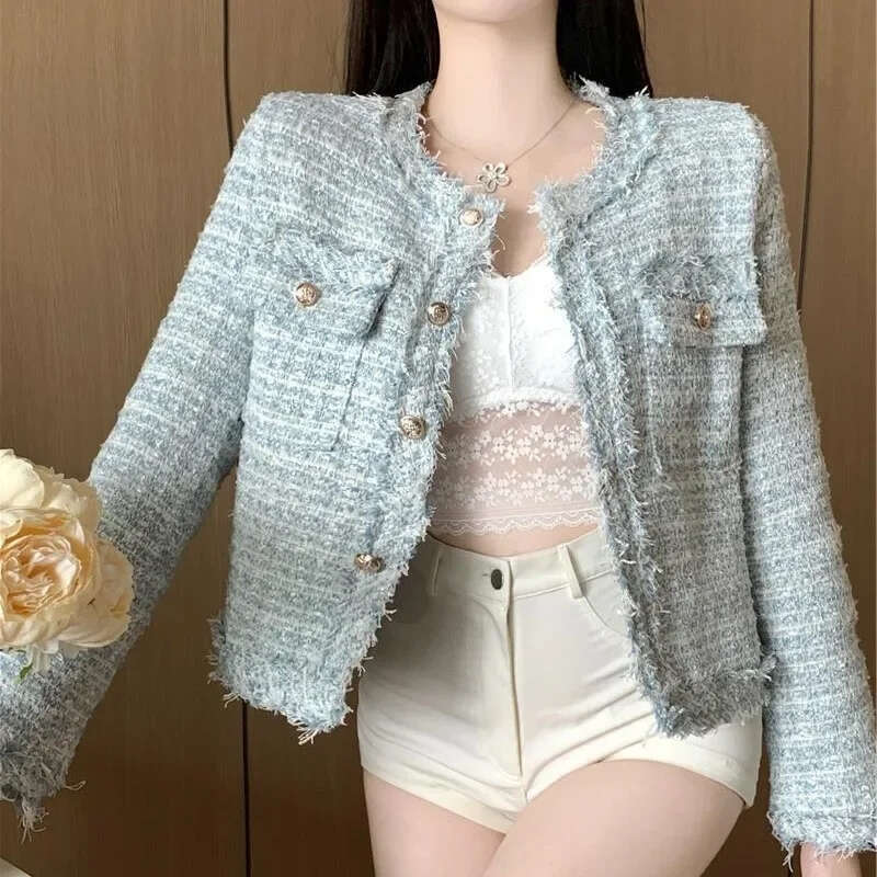 Elegant Slimming Top French Style Socialite Tweed Cropped Jacket Women's Spring Design Sensibility Long Sleeve Cardigan