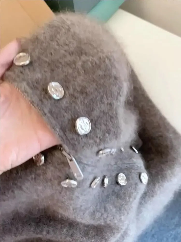 y Fluffy Knitted Cardigan Sweater n Double Breasted Coat Women Autumn Highend Lazy Zipper 2000s Y2k Knit Top 251027