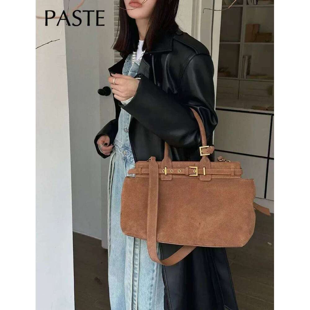 Designer bag 52 Winter Matte Coffee Camel Grey Large Tote Russian Style Real Suede Cow Leather Women Handbag Nubuck Commuter Office Shoulder Bag