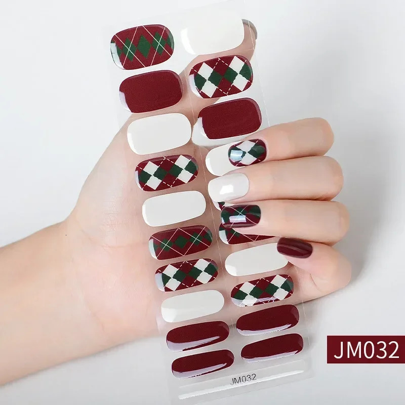 Christmas Gel Nail Stickers Semicuring Potherapy Nail Stickers Durable Waterproof Full UV Semibaked Nail Stickers 251027