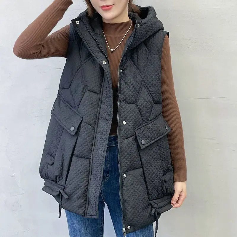 Short Sleeveless Puffer Vest Autumn Winter Coat Hooded Vest Down Cotton Waistcoat Thick Warm Pockets Korean Vests 251029