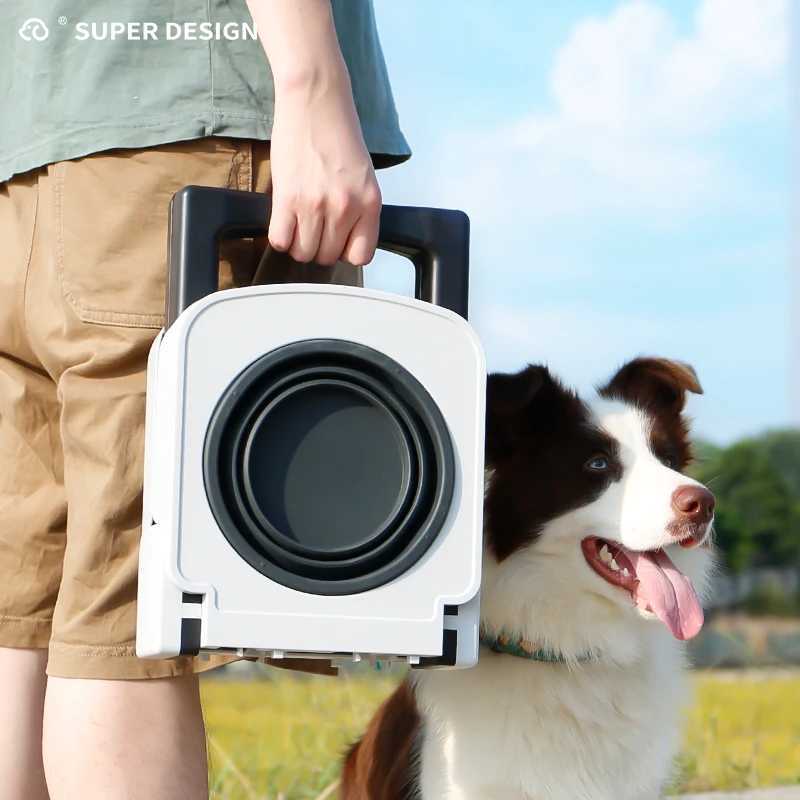 Hupu Pet Bowl Portable Foldable Dog Bowl for Outdoor Use Elevated Neck Protection Double Pet Bowl Large Capacity Dog Bowl Outdoor Dining Table J251113