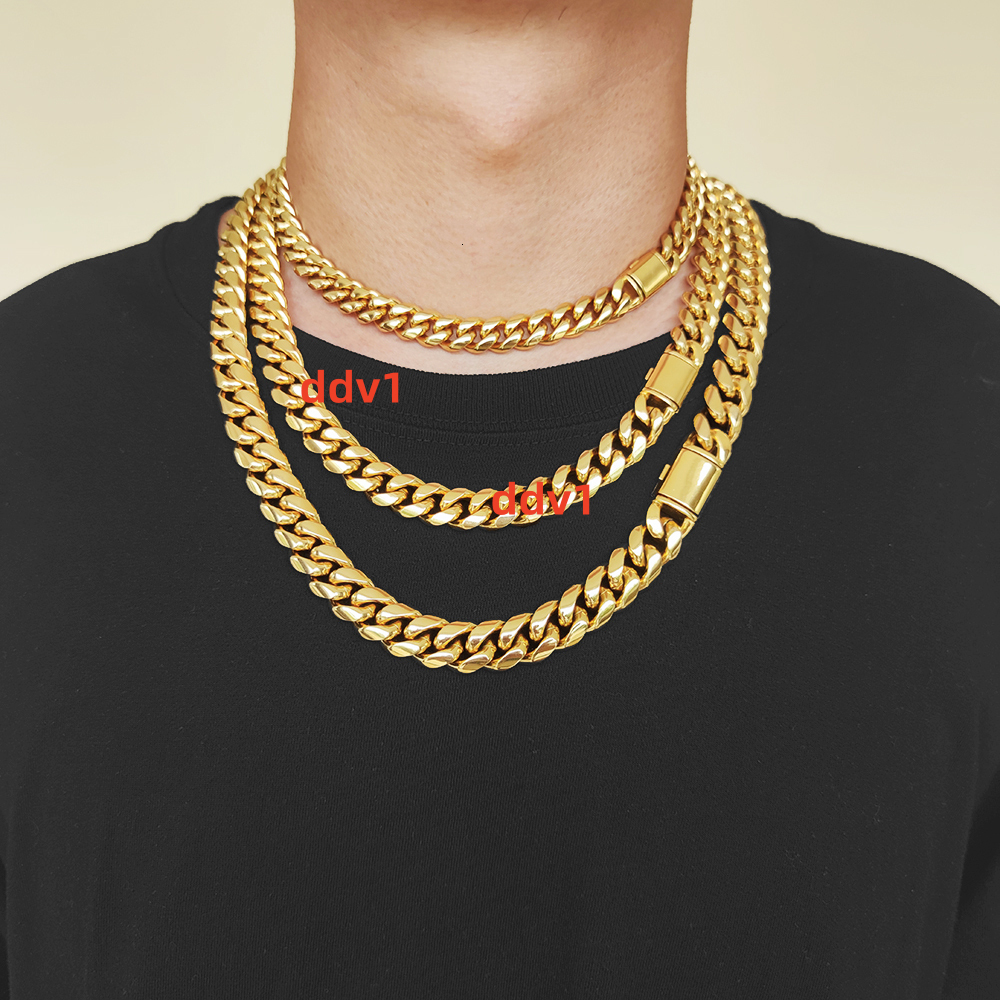 NUOYA 8101214mm 18k Gold Plated Stainless Steel Miami Cuban Link Chain Personalized Custom Necklace for Men Jewelry Designer's style