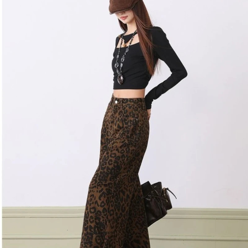 Y2k 2000s Clothes The Autumn Style American Leopard Print Highwaisted Wideleg Slimming Womens Jeans for Woman 251015