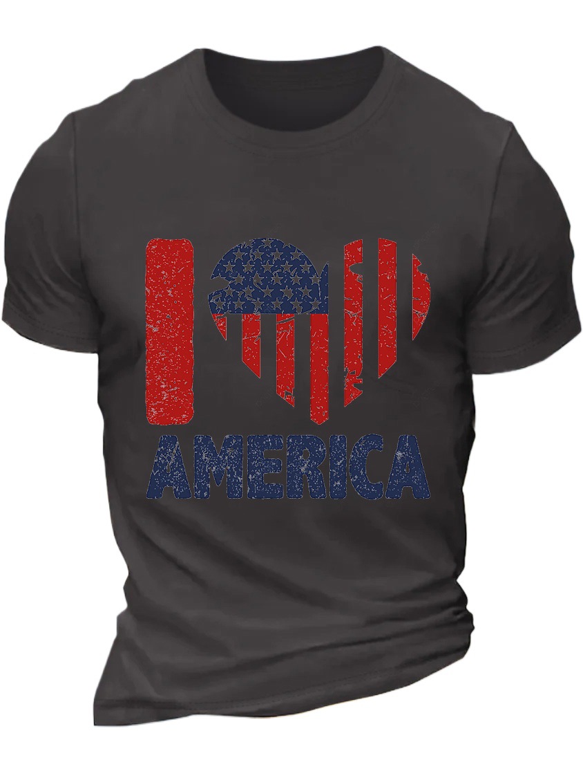 Europe & USA Oversized Men's New Summer Independence Day July 4th Cotton Casual Letter T-Shirt - TT7333