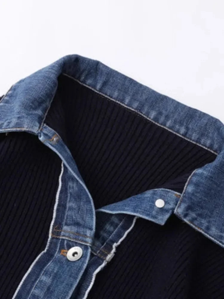 2025 Autumn Jean Patchwork Women Cardigan Sexy Contrast Color Sweet Knitted Top Long Sleeve Chic Fashion Jumpers Sueter 251029