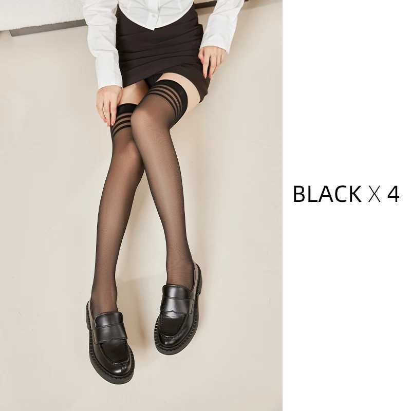 4 Pairs Summer Thin Nylon Sheer High Stockings NonSlip Silicon Thigh Stockings Over Knee Socks JK Cosplay Long Socks Sets R251030