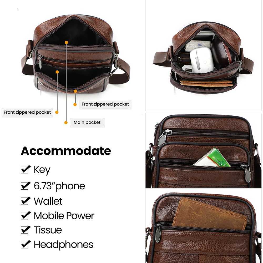 2024 New Casual Vintage Brown Black Coffee Cowhide Genuine Leather Shoder Mini Wen Men Messenger Bag for Phe Purse M6033 Y251011
