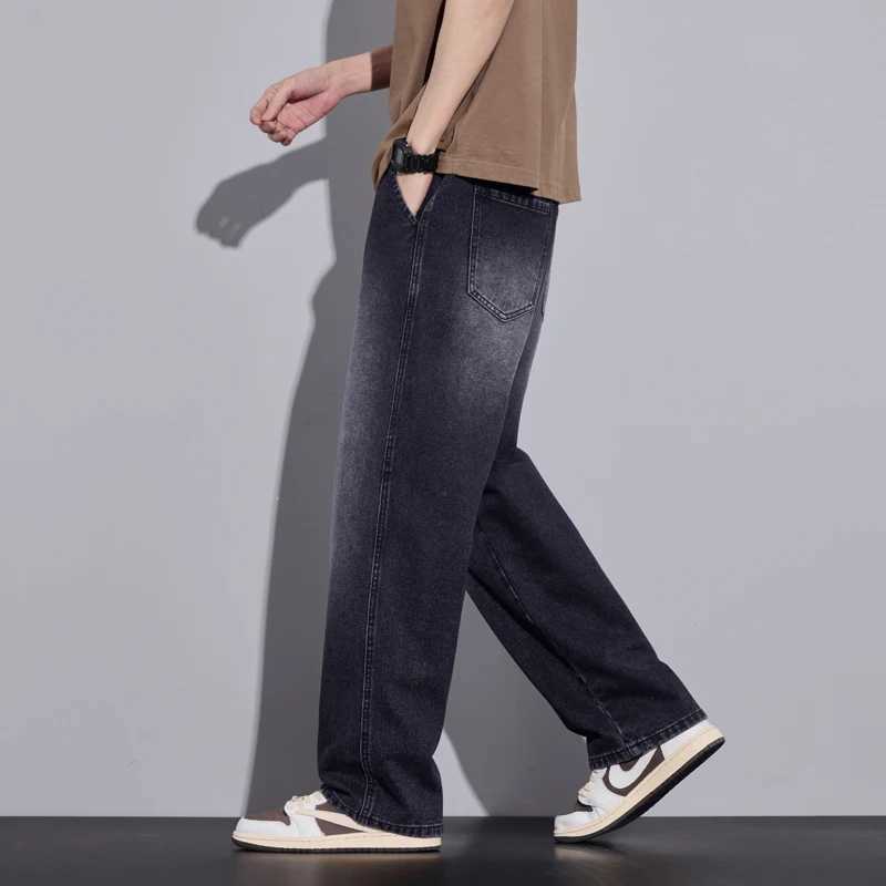 Mens Clothing Wideleg Pants Baggy Jeans Streetwear Straight Fashion Denim Trousers Y2k Vintage Washed Elastic Waist Man Pants J251030