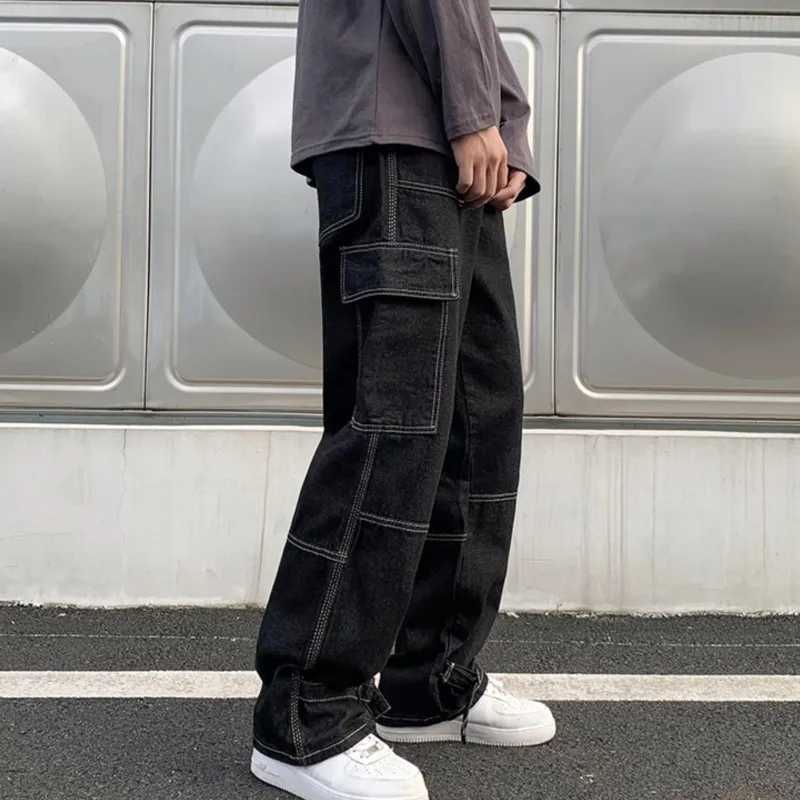 Cargo jeans Men Wide Leg Jeans Hip Hop Casual Mens Straight Baggy Denim Pants Streetwear Skateboard Pant Neutral Trousers J251030