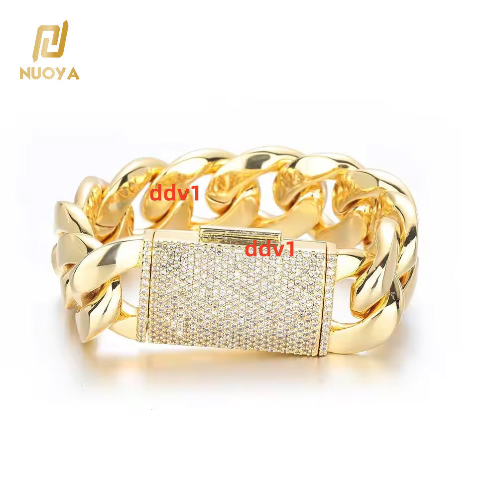 Wholesale 18K Gold Plated Brass Cuban Chain Bracelet Heavy Solid Miami Cuban Link Hip Hop Diamond Clasp for Women Designer's style