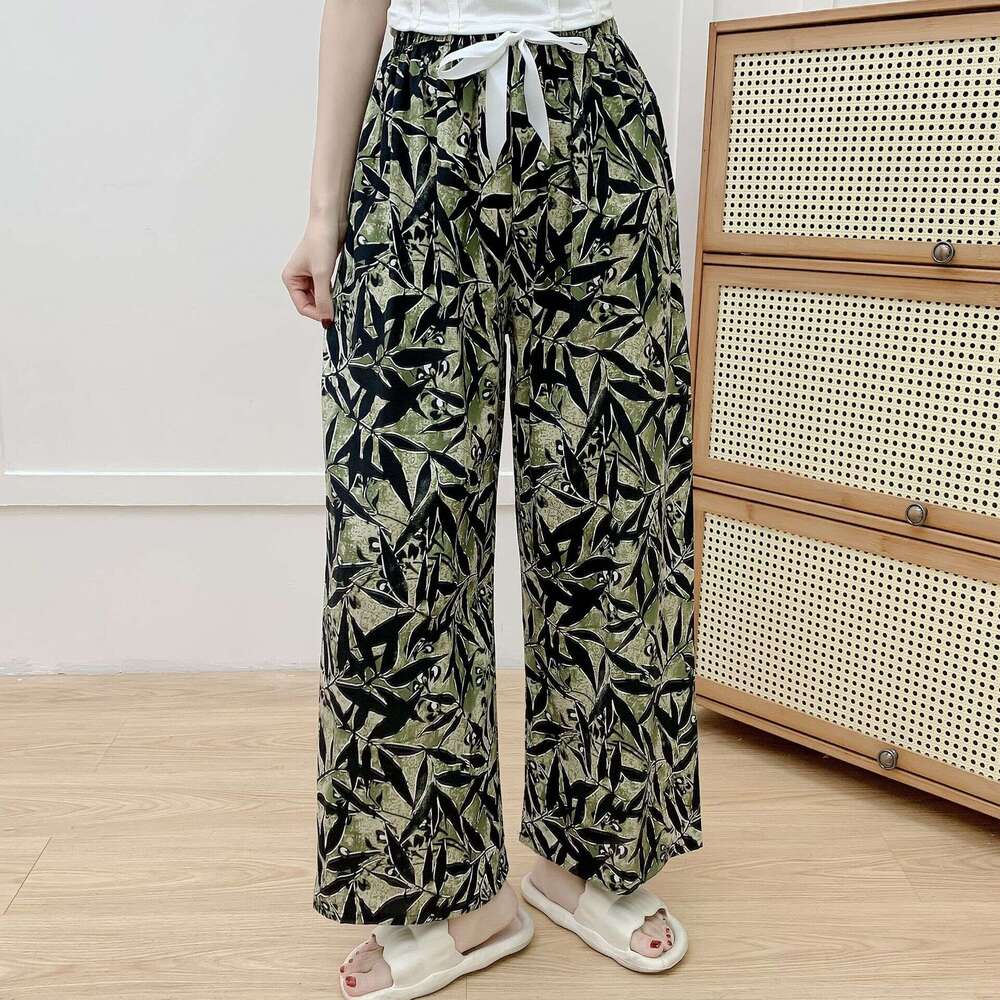 Silk Pajama for Women, Summer New Style, Internet Celebrity Artificial Cotton Thin Casual Pants, Wearable Outside, Floral Large Size Home Pants