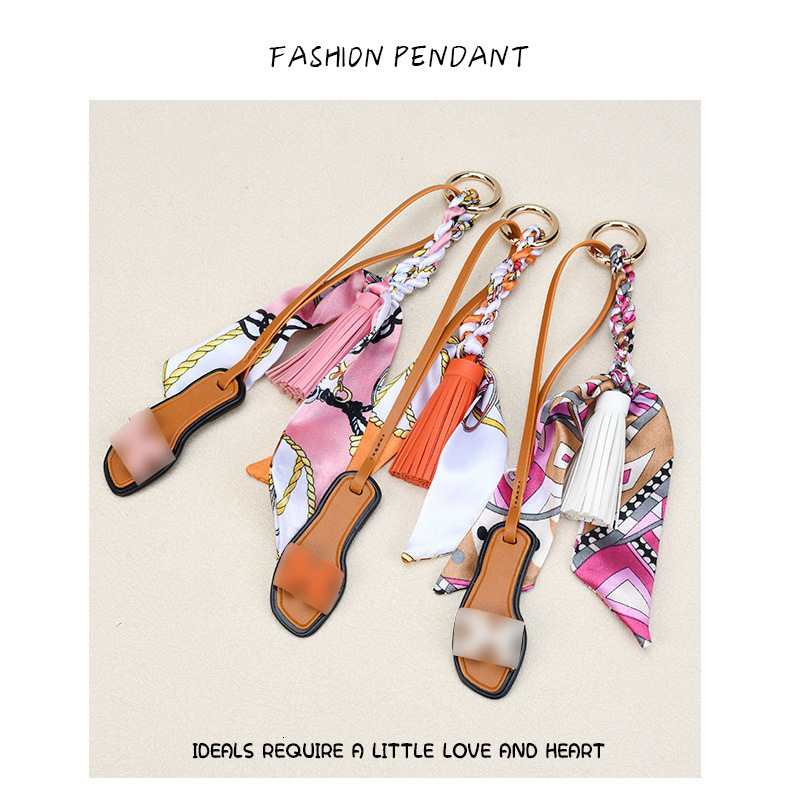 H Home Slippers Ribbon Bow Tassel Bag Car Women Korean Keychain Fashion Pendant