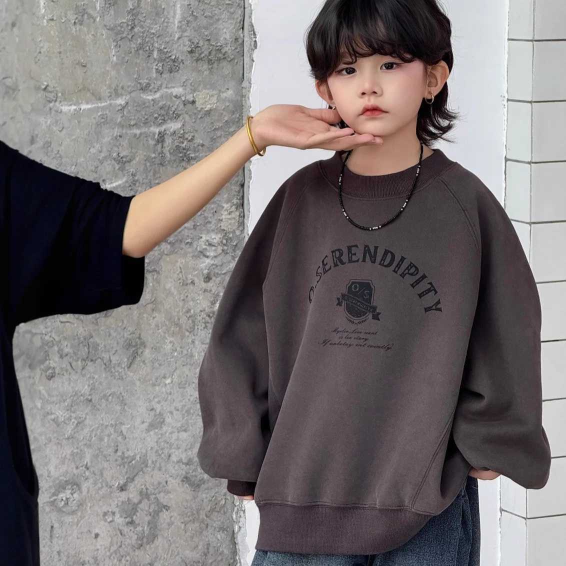 Winter New Letter Cartoon Printed Warm Top 2025 Children Clothing Boys Thickened Hoodie Loose Comfortable Versatile PulloversT251030