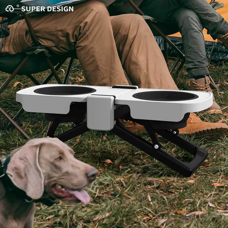 Hupu Pet Bowl Portable Foldable Dog Bowl for Outdoor Use Elevated Neck Protection Double Pet Bowl Large Capacity Dog Bowl Outdoor Dining Table J251113