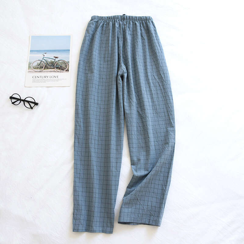 Washed Men's Pajama Long Pure Cotton Spring Autumn Summer Thin Plaid Home Pants Loose Fit Large Size