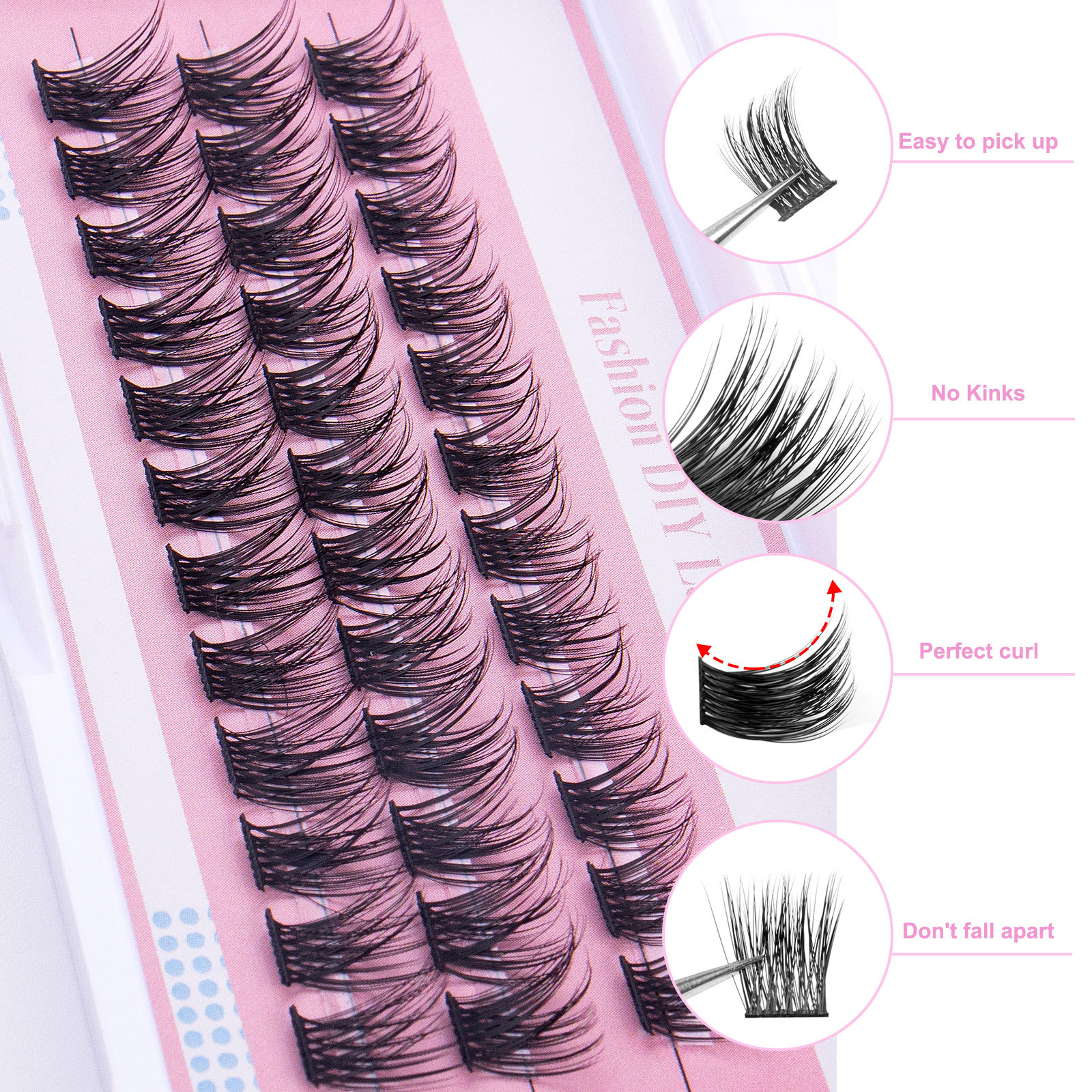 DIY Individual Eyelashes Fluffy Natural Look 36Pcs DIY Cluster Lashes Kit with Lash Bond & Seal Handmade Reusable D Curled Cluster Segmented Eyelashes