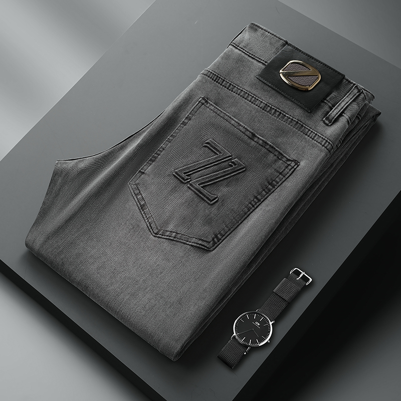 Trendy Design Slim-Fit Straight-Leg Jeans in Black-Gray 518