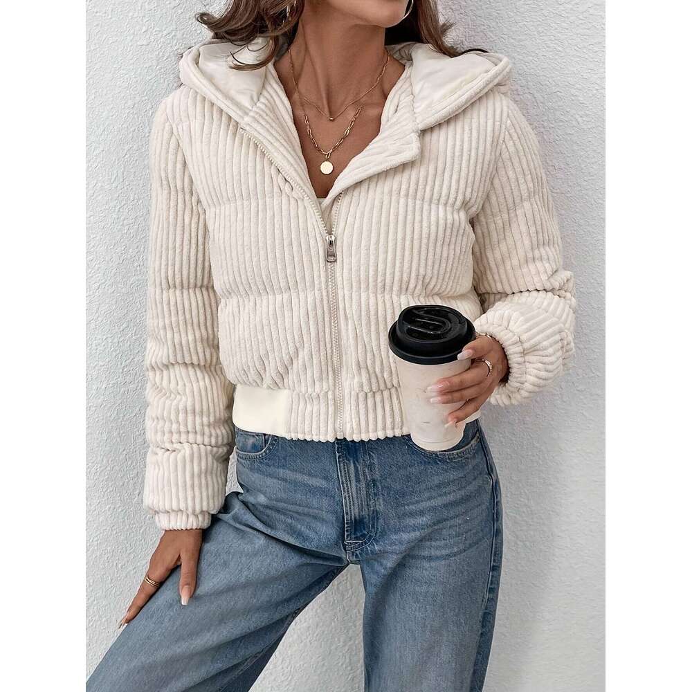Elegant Jacket Elegant Women S Short Zip Up Hooded Jacket Full Zip Closure H Line Silhouette Flared Hem Hine Washable Versatile Casual To Semi Formal