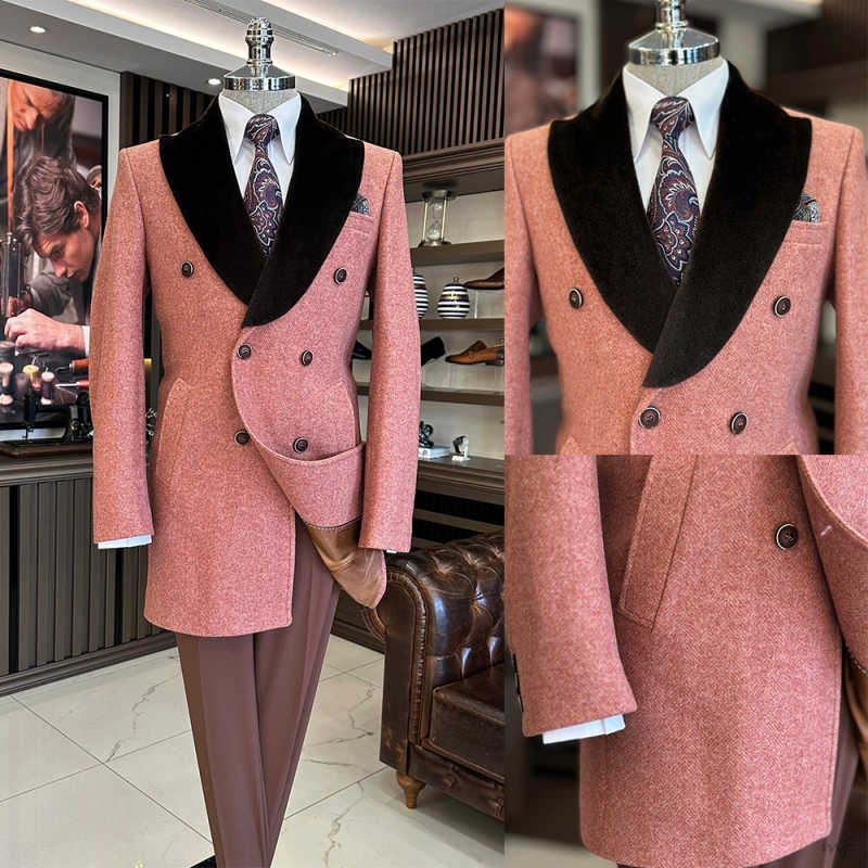 England Style Men Overcoat 1 Piece Double-Breasted Long Coat Casual Autumn Winter Street Outdoor Warm Customized
