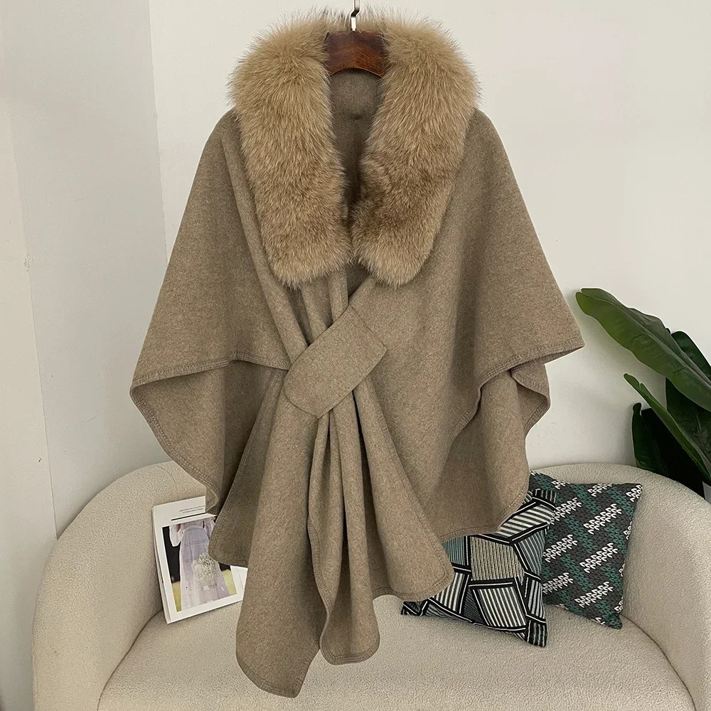 Woolen Blend Jacket Cloak Poncho Spring Scarf Female Real Fur Coat Women Spring Autumn Warm Shawl Thickening Fur Coats 251029