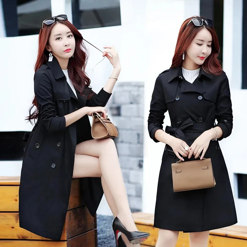 Purple Windbreaker Women MidLong Trench Coat 2025 Spring Korean Slim Waist British Casual Autumn Coat With Belt Outwear Top 251030