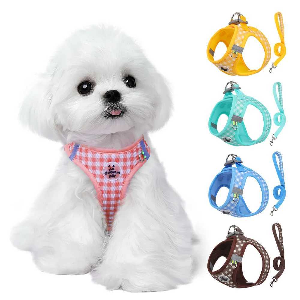Checked Harness Small MediumSized Dog Cat Reflective Breathable Dog Lead Teddy Step In Bichon Pet Walking Harness Leash Rope J251129
