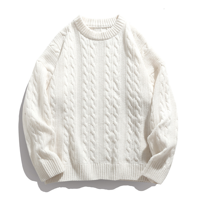 Hanlu Men's Cable Knit Solid Color Crew Neck Sweater Designer Sweater Unisex Autumn Winter Loose Knitwear Cardigan