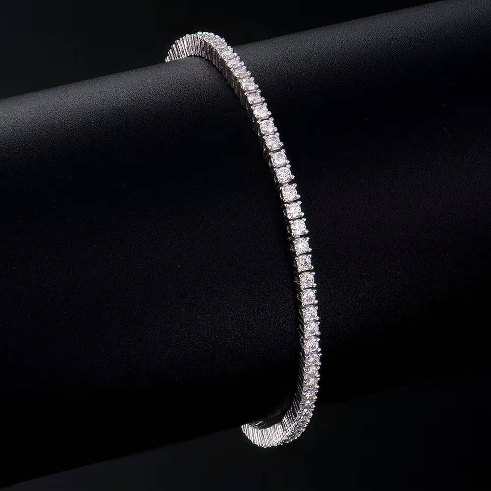 European American Mens S925 Sterling Silver Tennis Bracelet 3mm Moissanite Inlaid CrossBorder Handsome Boyfriend Jewelry