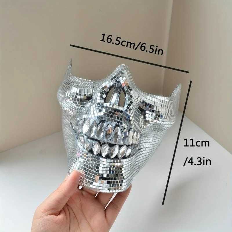 Crystal Skull Half Face Mask Dress Accessory Suitable for Halloween and Costume Parties with Reflective Disco DesignsW251029