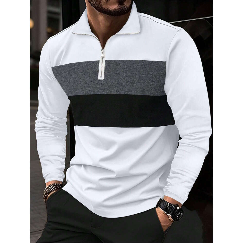 European Size New Spring Autumn Fashion Men's Zipper Turn-down Collar Long Sleeve Trendy Design Sense Elegant Pullover