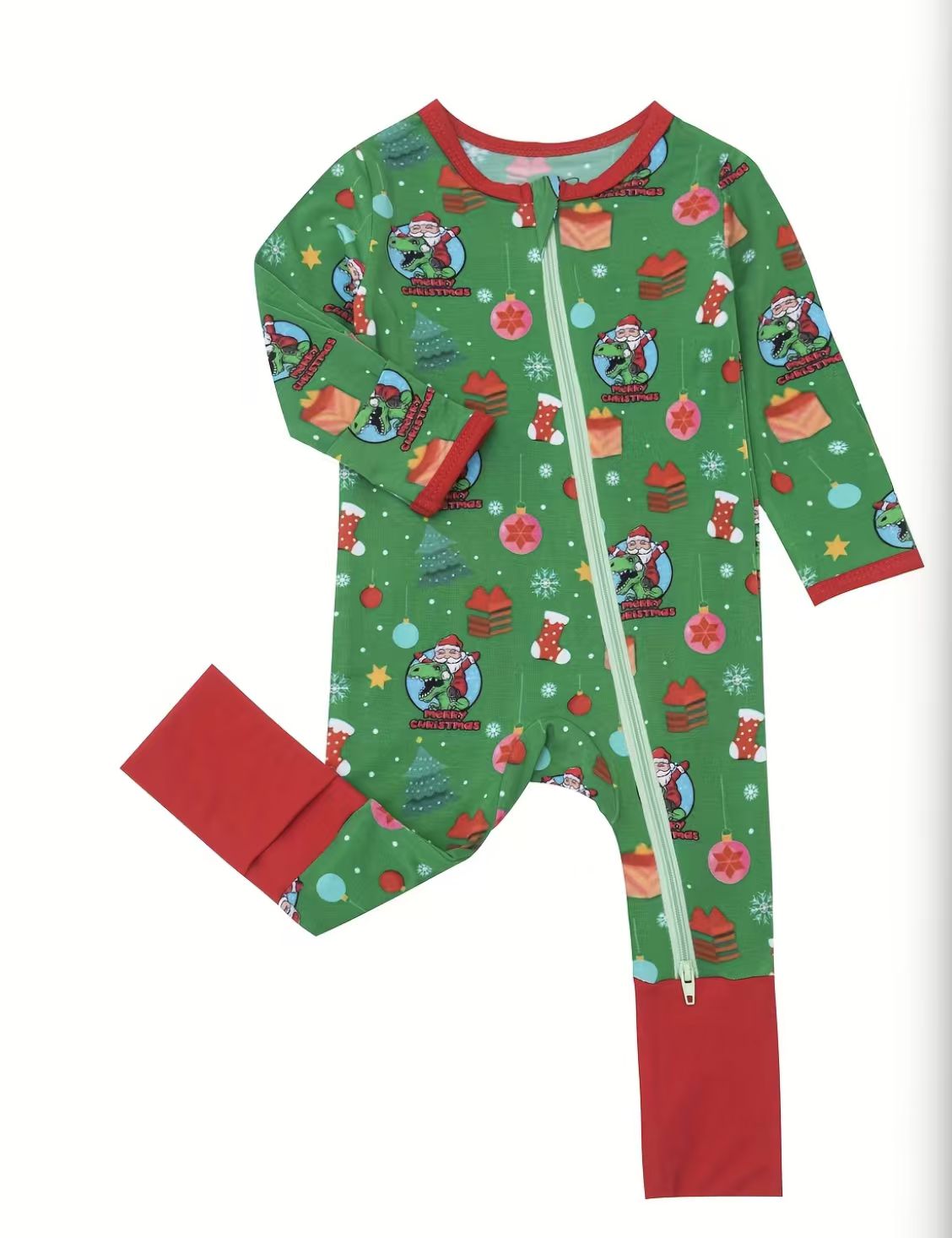 Christmas Baby Unisex Two-Piece Set with Two-Way Zipper Textured Sleepwear Set Baby Onesie