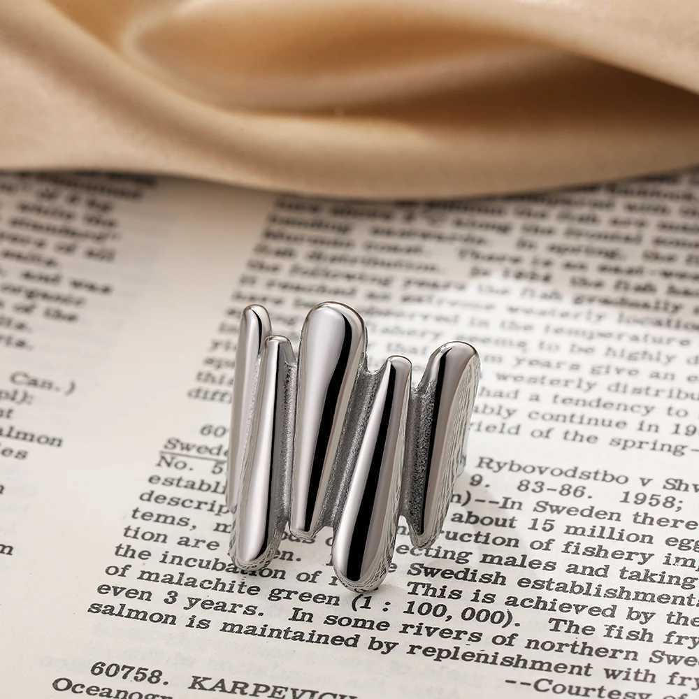 Stainless Steel Irregular Geometric Rings for Women Minimalist Smooth Wide Chunky Opening Ring Statement Jewelry GiftW251030