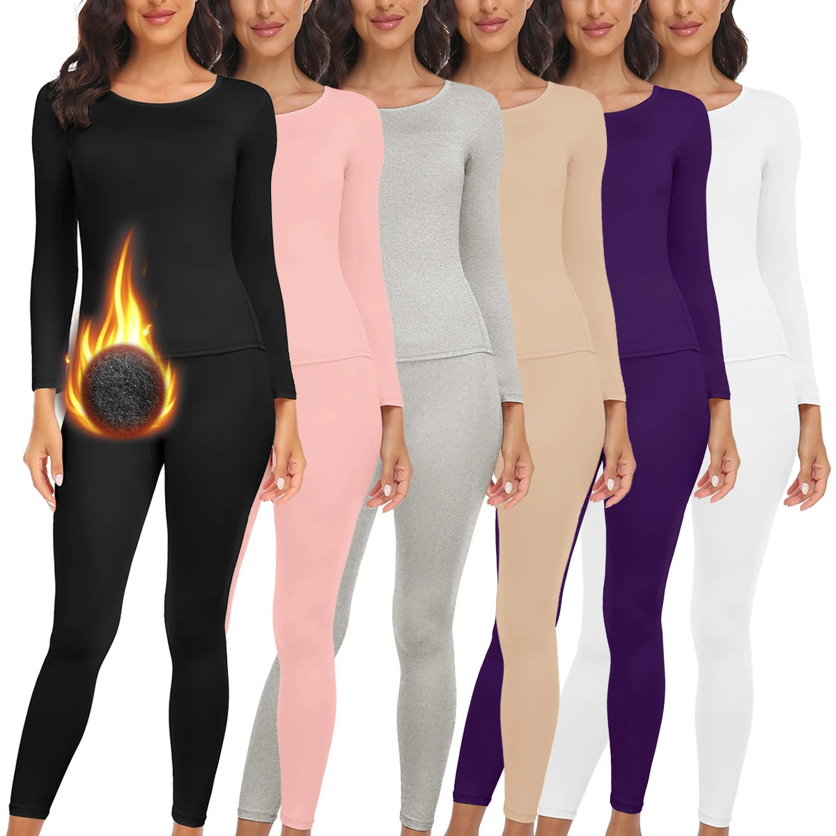 Women Thermal Underwear Set 2 pack Long Johns Ultra Soft Fleece Lined Base Layer Keep Warm Cold Weather Top Bottom 251030