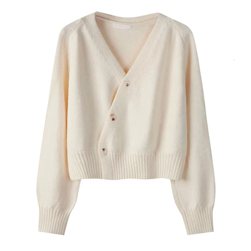 HELIAR Autumn Winter Skew Buttons Cardigan Vneck Sweater Women Knitted Long Sleeve Tops Korean Loose Solid Cashmere 251028