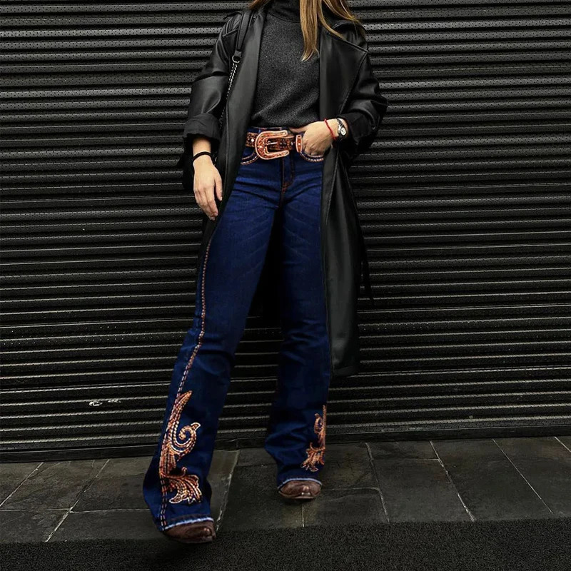 Stylish Cowgirl BooCut Denim Jean Exquisite Embroidery Stretch Comfortable Ladies Country Outfit Western Women Trousers T02 251029