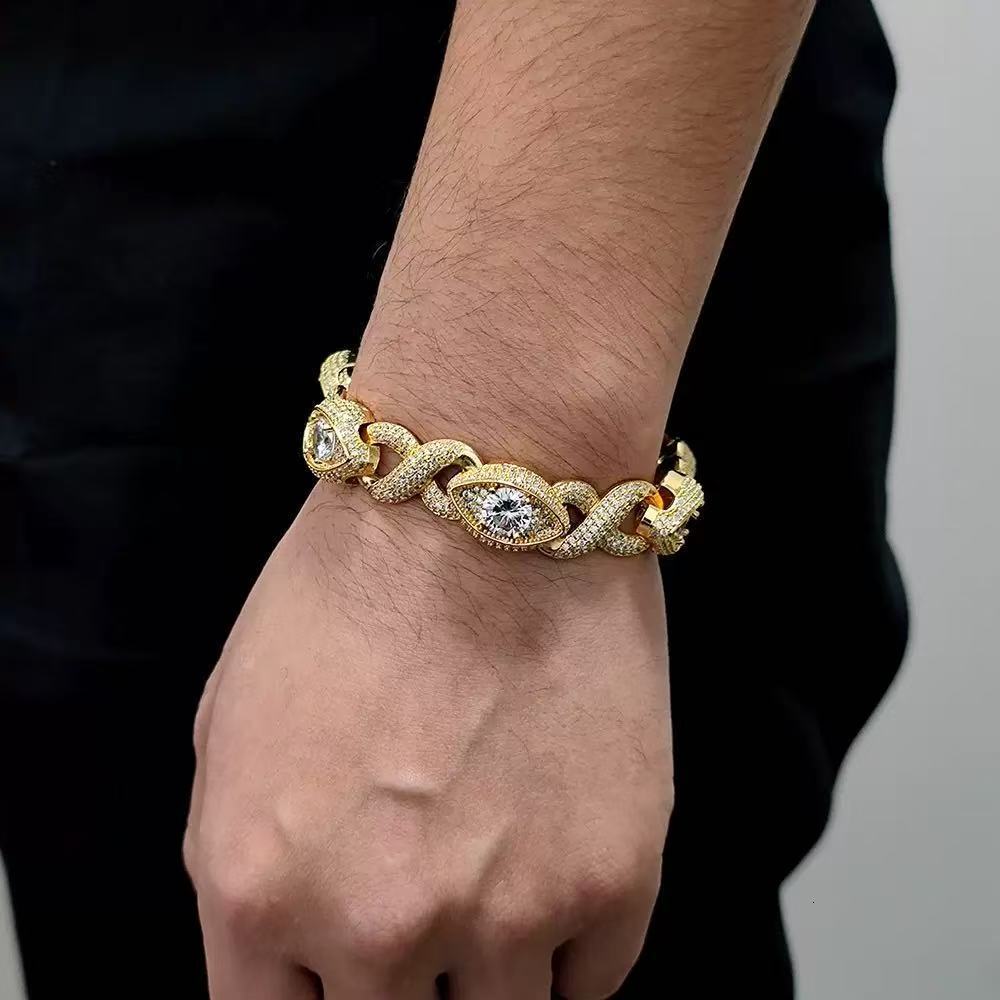 Fashion Evil Eye Color Moissanite Men Iced Out Men Cuban Sier Lab Diamond Hip Hop Bracelet
