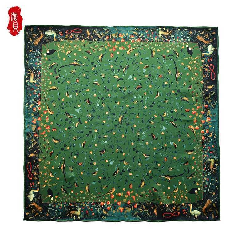 Army green luxury natural silk scarf women spring printed bird 100 real silk twill scarves wrap shawl square 50cm bandana ladyW251029