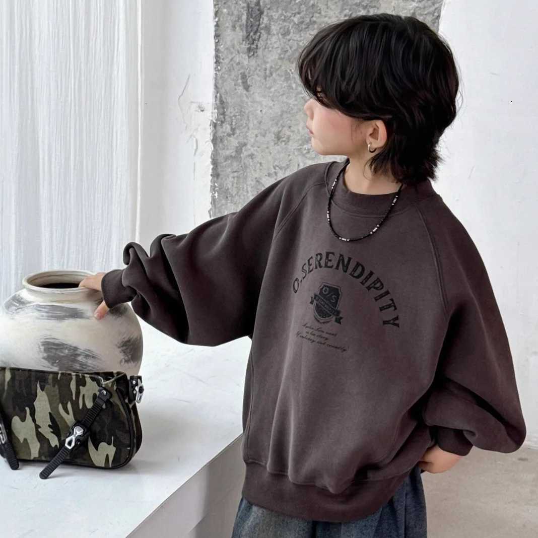 Winter New Letter Cartoon Printed Warm Top 2025 Children Clothing Boys Thickened Hoodie Loose Comfortable Versatile PulloversT251030
