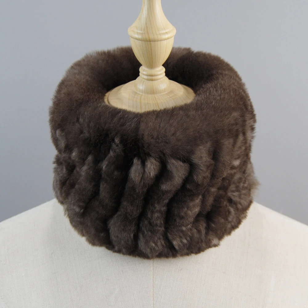 Good Elastic Rex Rabbit Fur Ring Scarves Winter Warm Women Genuine Rex Rabbit Fur Scarf Knitted Real Natural Fur Wraps Headbands 251021