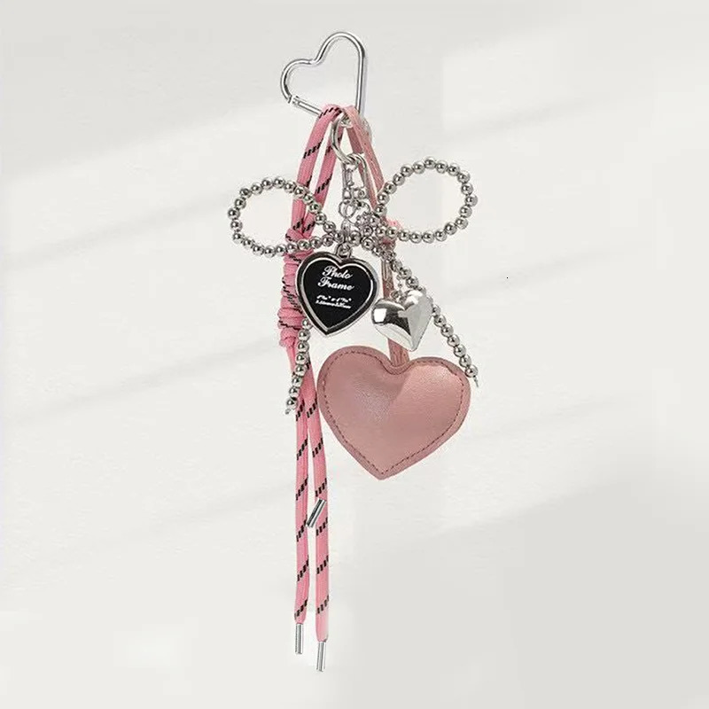 Leather Heart Bow Keychain Delicate Beaded Keyring Car Key Holder Bag Pendant Decoration For Gift 251030