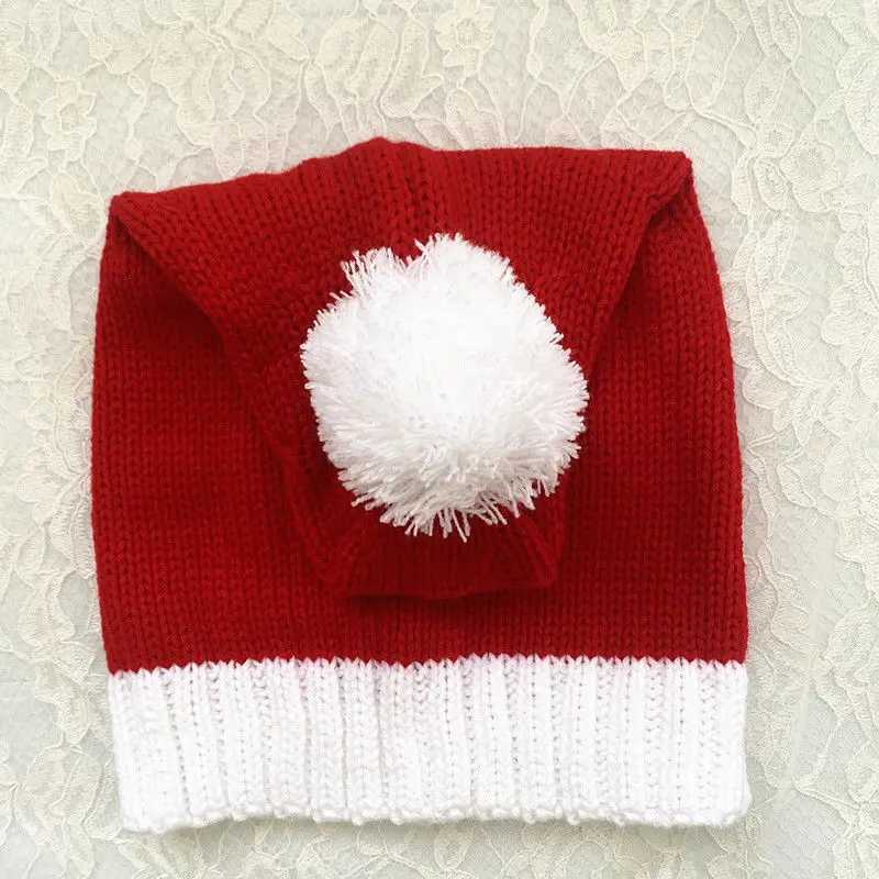 Knitted Red Christmas Hat Xmas Ball Hat Santa Adult Child New Year Decorations C251030
