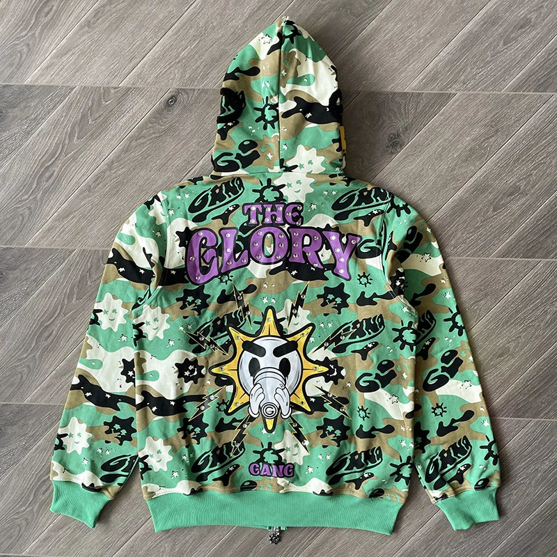 Glo Gang Sweatshirts Men Women Full Zip Hoodie High Street Trend Cartoon Print Sweatpants Po 251028