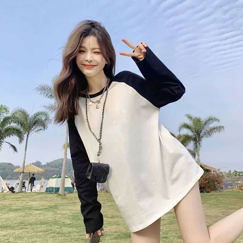 Cotton long sleeved designer for girls and children, spring new item for middle and high school students, inner layer bottom shirt and top